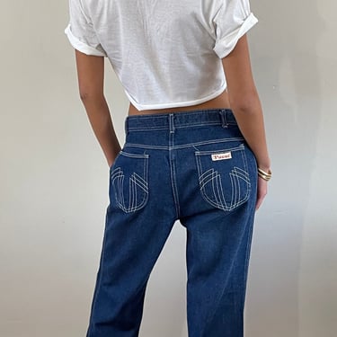 80s wide leg dark wash jeans / vintage high waisted Pizzazz jeans made in USA | 30 W 