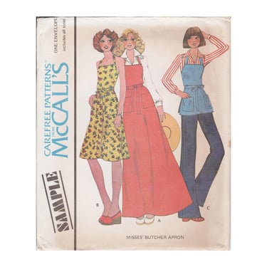 Vintage 1975 McCall's Sample Pattern, Misses' Butcher Back-Wrap Apron in 3 Lengths, Carefree Patterns, One Size 