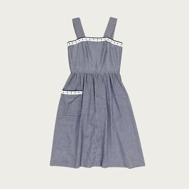 (S) Navy Blue Gingham Midi Dress