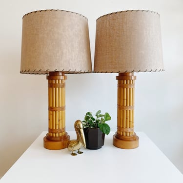 Pair of Paul Frankl style Rattan Lamps