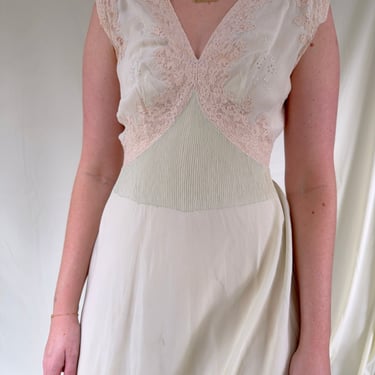 1930's Pale Mint Silk Slip with Cream Lace