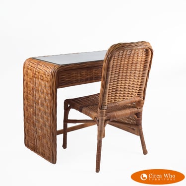 Braided Rattan &#038; Grasscloth Desk With Chair