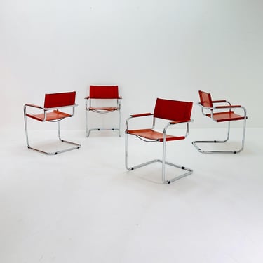 Set of 4 Centro Studio desk chais by Mart Stam & Marcel Breuer, 1970s Fasem Italy 