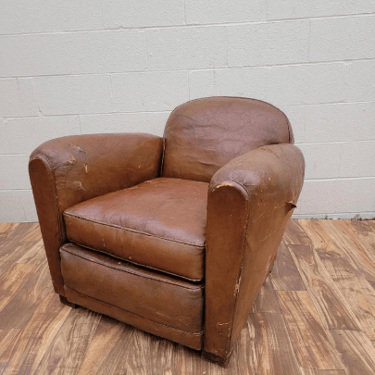 French Art Deco Round Back Leather Club Chair