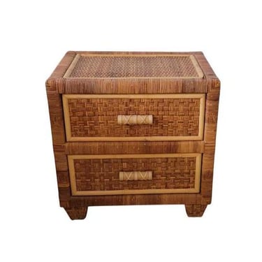 Vintage Woven Rattan Nightstand 