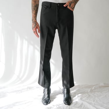 Vintage 80s Wrangler Black Sta Prest Bootcut Pants | 100% Polyester | Size 36x30 | Rockabilly, Greaser, Ska | 1980s Wrangler Flare Leg Pants 