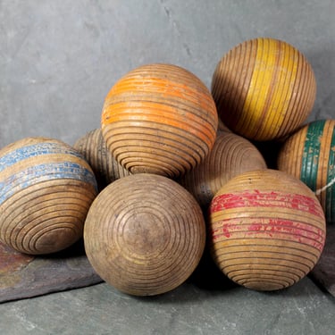 RARE! Antique Croquet Balls | Set of 10 | 1930s/40s Wooden Croquet Balls | Rustic Decor | Bixley Shop 