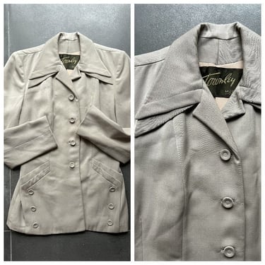 40s Beige Dagger Collar Wool Gabardine Suit Jacket Blazer by Townley Size S / M 