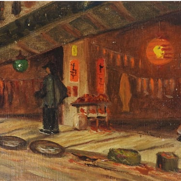 Vintage Mid Century Japanese Market Painting