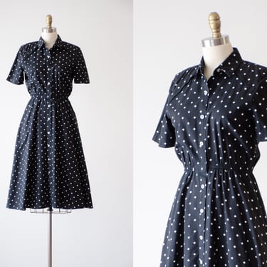 black cotton dress | 80s vintage Liz Claiborne modern geometric pattern fit and flare cotton dress 