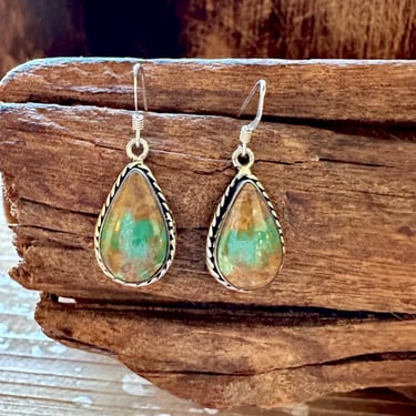 ROYSTON TURQUOISE DROPS Navajo Sterling Silver Earrings | Native American Navajo Southwestern Jewelry | J Hallmark 