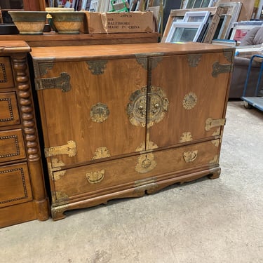 Solid Wood Chinese Chest with Oversized Stamped Brass Hardware