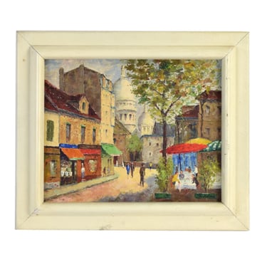 1940’s Parisian Street Scene Painting Au Cadet de Gascogne signed Moulon 