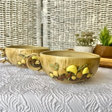 Mushroom Soup Mugs, Ceramic Bowls, Vintage Kitchen, 1970s Home Decor 