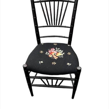 Beautiful vintage faux bamboo chiavari chair with embroidered seat 