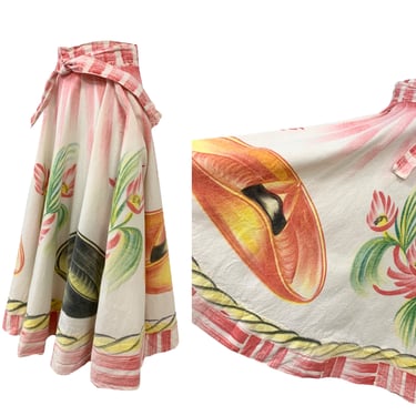 Vtg Vintage 1950s 50s Novelty Sombrero Print Mexican Souvenir Wrap Circle Skirt 