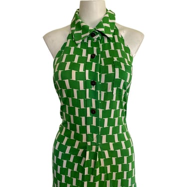 90s Y2k Vintage Diane Von Furstenberg Dress, vintage halter Dress, green and white checkered dress, backless dress size 10 / 12 m medium 
