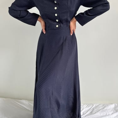 Vintage Navy Polka Dot Long Sleeve Market Dress