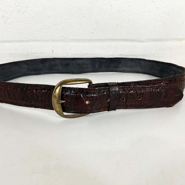 Vintage Suede Leather Belt Unisex Western Cowgirl Cowboy Rockabilly Country Southwestern Large Gold Metal Buckle 1980s 1970s 