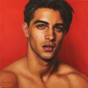 Contemporary Male Portrait Fine Art Print – Man with Red by Pat Kelley 