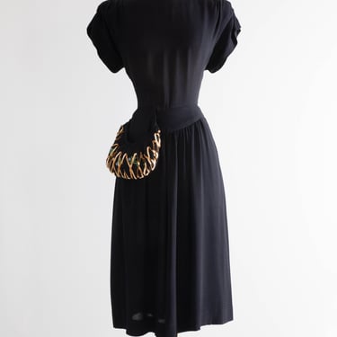 Glamorous 1940's Carlye Rayon Crepe Cocktail Dress With Party Pocket / SM
