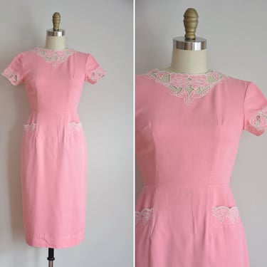 50s Blushing Glow dress / vintage 1950s pink wiggle dress/ vintage cutout dress 