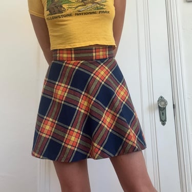 Vintage 70s Plaid Mini Skirt A Line Flared XS Small 26 by TimeBa