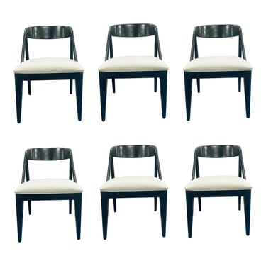 Modern Black Finished Wood Curved Back Dining Chairs Set of 6