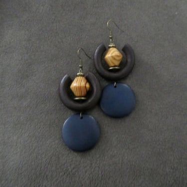 Blue wooden Afrocentric African earrings 
