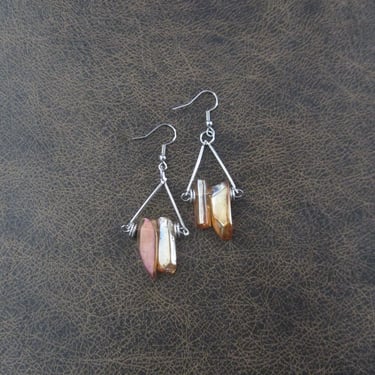 Raw quartz crystal earrings, rustic boho chic earrings, unique geode natural bohemian mid century modern brutalist artisan, silver 
