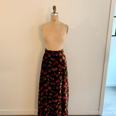 Youth Guild brown floral velvet maxi skirt-size S/M 