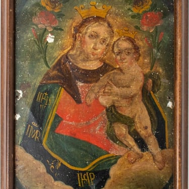 Madonna and Child, Oil on Tin, 19th C