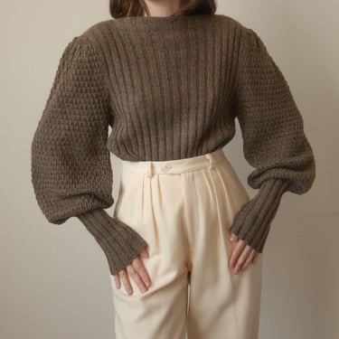 6670t / brown heather alpaca blend puff sleeve sweater / m 