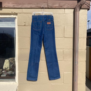 Vintage 70s Wrangler super dark no wash denim jeans near deadstock scoville zipper USA made 27-28 waist 