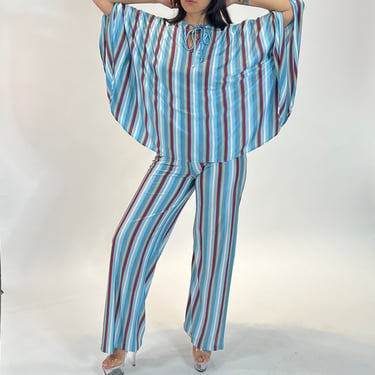 70s Shiny Stripe Disco Two Piece