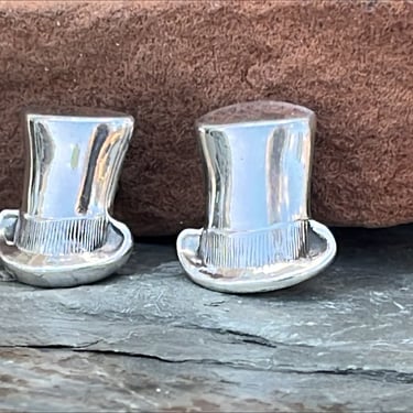 Vintage Mexico Sterling Silver Mad Hatter Top Hat Screw Back Earrings 