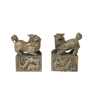 Pair Chinese Pewter Silver Color Metal Kirin Fengshui Figures ws2381E 