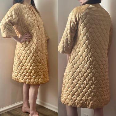 Gold Quilted Satin Robe 1960’s fits M - L 1960's 
