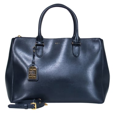 Lauren Ralph Lauren - Leather Navy Double Handle Tote Bag
