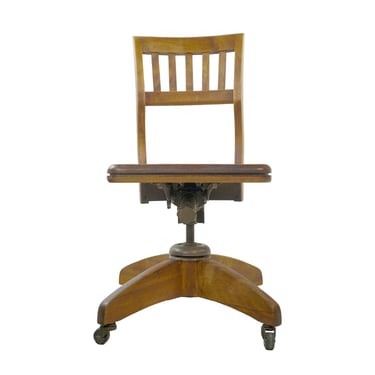 Antique Adjustable Height Wooden Desk Chair with Casters