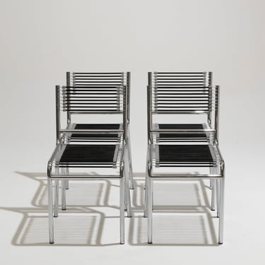 SET DE 4 CHAISES EN ACIER ET CORDE ÉLASTIQUE, RENÉ HERBST, 1970s