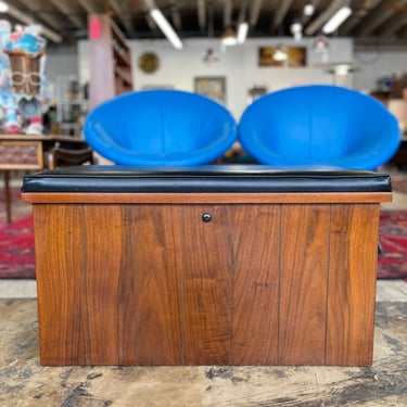 Mid Century Walnut Record Cabinet with Vinyl Cushion by Lane 