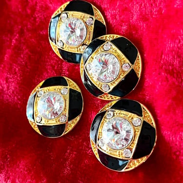 Bold Bling Rhinestone Buttons, St John, Enamel, Jeweled, Shank, Set 4 