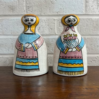 Pair of Hand Painted Vases with Little Ladies 