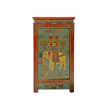 Red Teal Green Tibetan Style Floral Elephant End Table Nightstand cs7616E 