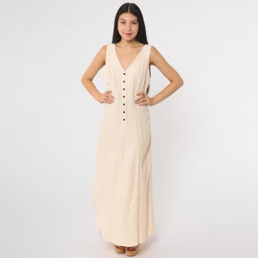 Cream Maxi Dress 90s Button Front Deep V | Shop Exile - Tucson, AZ | ATTIC