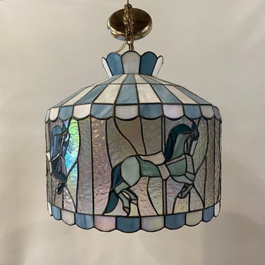 Vintage Carousel Stained Glass Light Fixture