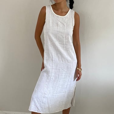 90s linen tank dress / vintage white 100 linen sleeveless maxi market tank capsule wardrobe FLAX dress | Medium 