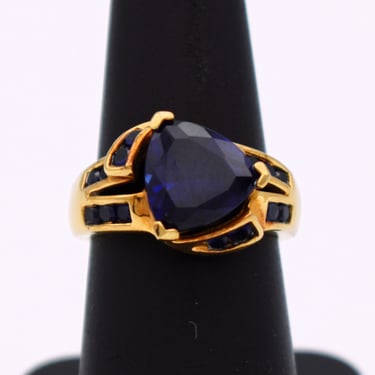90's sapphire rose gold vermeil sterling size 7 cocktail ring, abstract 925 silver blue gems statement 