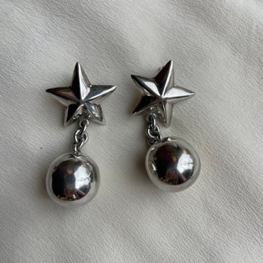 silver star and ball dangly studs E340